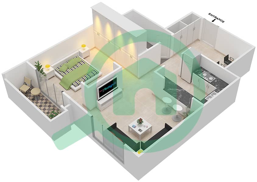网球大厦 - 单身公寓类型C戶型图 interactive3D