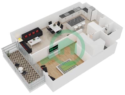 贝尔格莱维亚1号楼 - 1 卧室公寓类型E戶型图