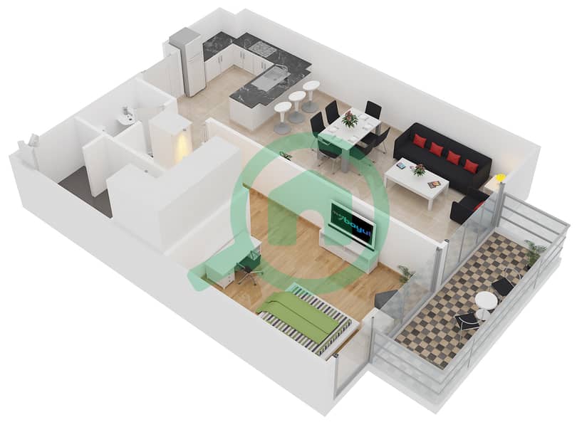 المخططات الطابقية لتصميم النموذج 2CC شقة 1 غرفة نوم - بلجرافيا 2 interactive3D
