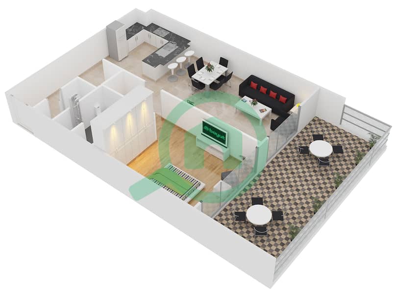 المخططات الطابقية لتصميم النموذج 9 شقة 1 غرفة نوم - بلجرافيا 2 interactive3D
