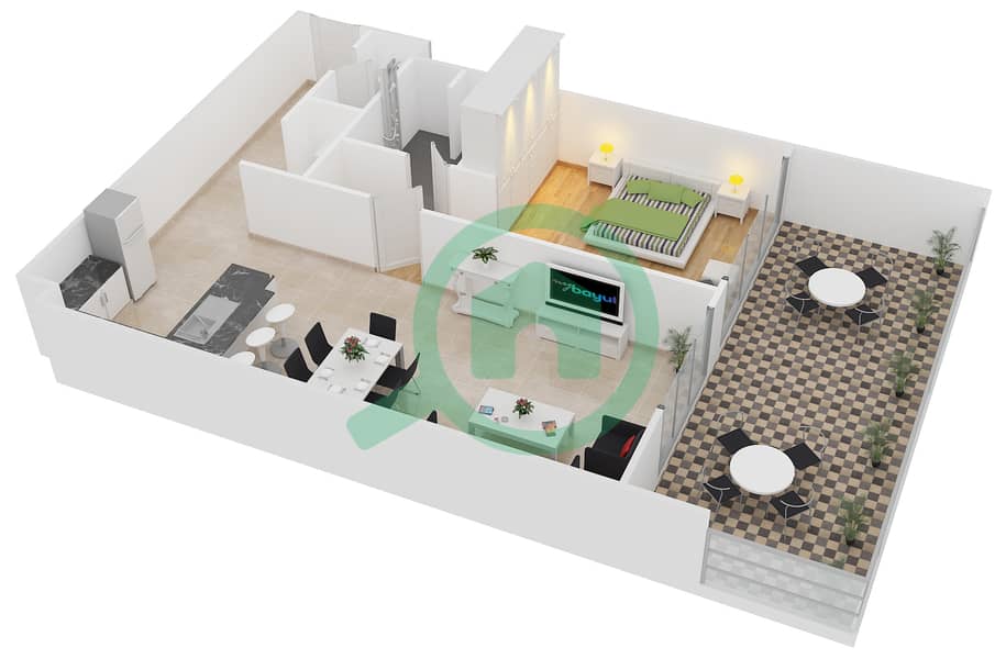 المخططات الطابقية لتصميم النموذج 10 شقة 1 غرفة نوم - بلجرافيا 2 interactive3D