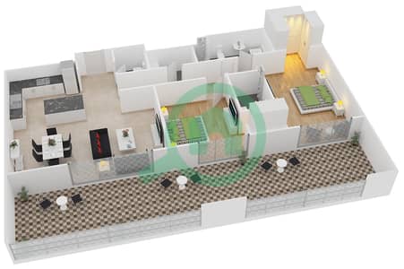 المخططات الطابقية لتصميم النموذج S شقة 2 غرفة نوم - بلجرافيا 1
