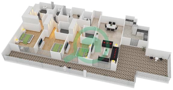 المخططات الطابقية لتصميم النموذج Z شقة 3 غرف نوم - بلجرافيا 1