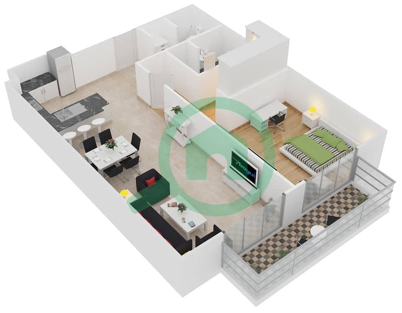 المخططات الطابقية لتصميم النموذج 11A شقة 1 غرفة نوم - بلجرافيا 2 interactive3D