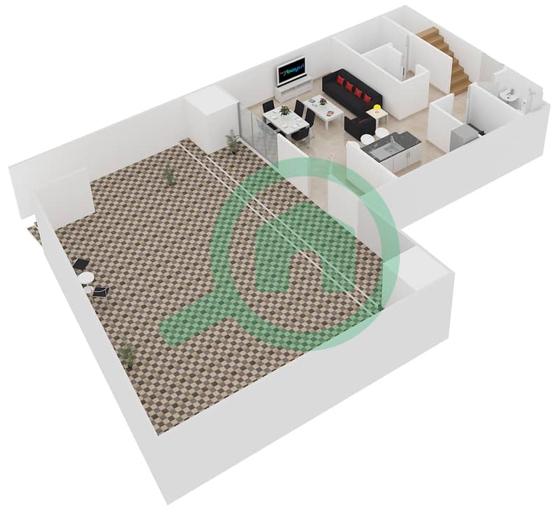 المخططات الطابقية لتصميم النموذج 1E شقة 2 غرفة نوم - بلجرافيا 2 interactive3D