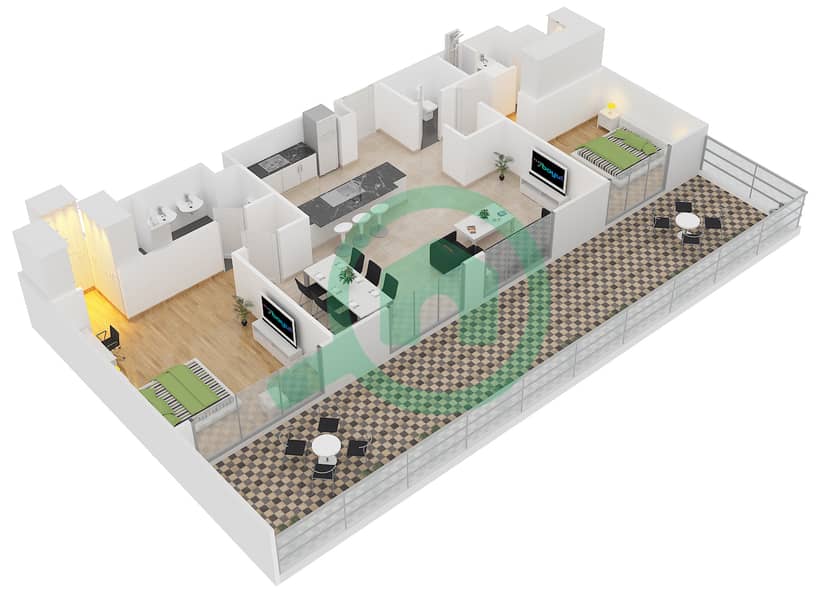 المخططات الطابقية لتصميم النموذج 5A شقة 2 غرفة نوم - بلجرافيا 2 interactive3D