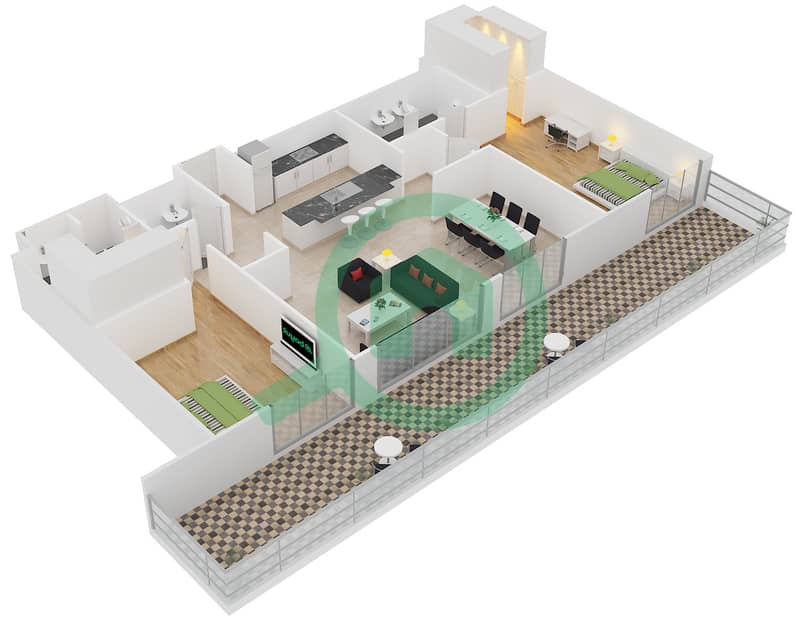 المخططات الطابقية لتصميم النموذج 5-C شقة 2 غرفة نوم - بلجرافيا 2 interactive3D