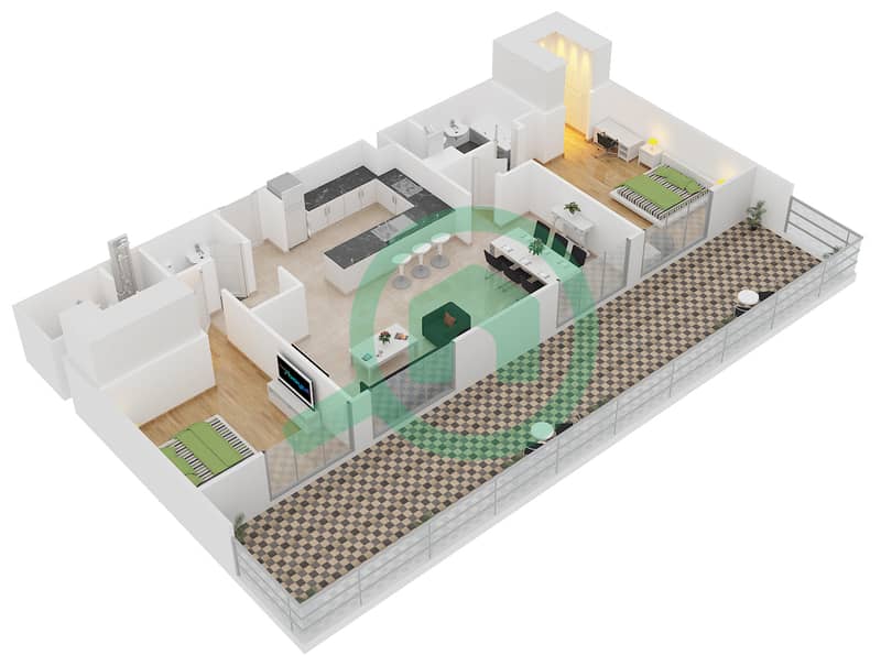 المخططات الطابقية لتصميم النموذج 5-F شقة 2 غرفة نوم - بلجرافيا 2 interactive3D
