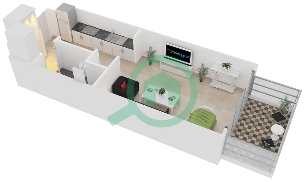 المخططات الطابقية لتصميم النموذج 4A شقة استوديو - بلجرافيا 2 interactive3D
