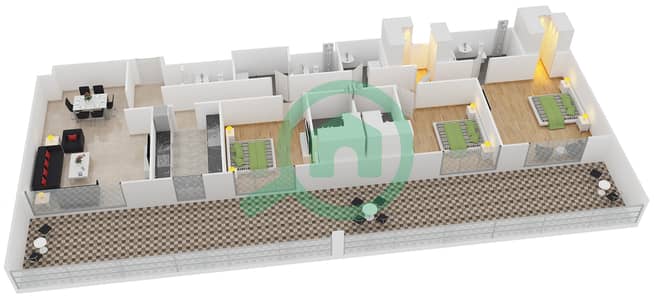 المخططات الطابقية لتصميم النموذج I1 شقة 3 غرف نوم - بلجرافيا 1