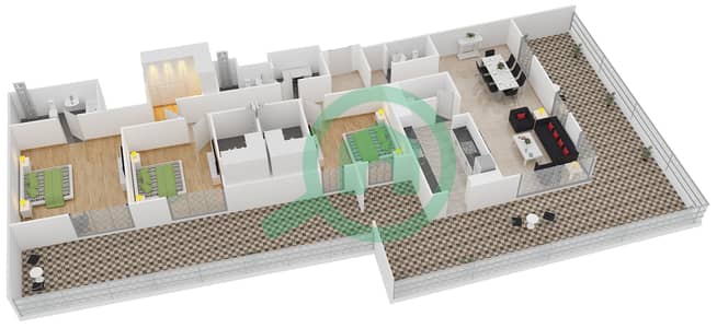المخططات الطابقية لتصميم النموذج H1 شقة 3 غرف نوم - بلجرافيا 1
