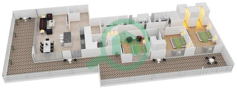 المخططات الطابقية لتصميم النموذج F1 شقة 3 غرف نوم - بلجرافيا 1