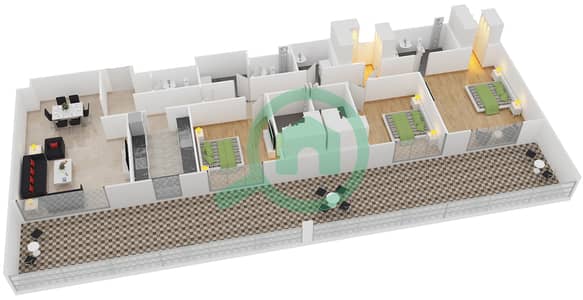 المخططات الطابقية لتصميم النموذج E1 شقة 3 غرف نوم - بلجرافيا 1