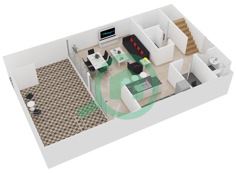 المخططات الطابقية لتصميم النموذج 1 شقة 2 غرفة نوم - بلجرافيا 2 interactive3D
