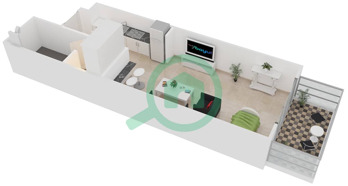 المخططات الطابقية لتصميم النموذج 2-A شقة استوديو - بلجرافيا 2 interactive3D