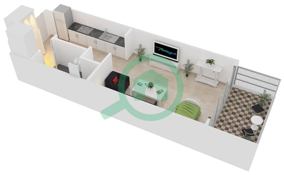 المخططات الطابقية لتصميم النموذج 5 شقة استوديو - بلجرافيا 2 interactive3D