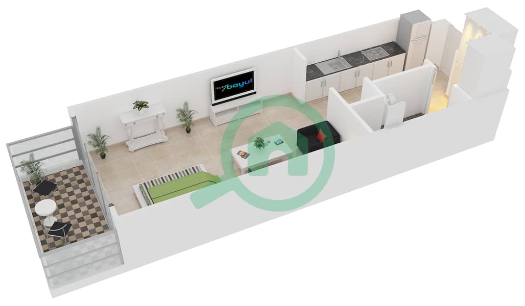 المخططات الطابقية لتصميم النموذج 3 شقة استوديو - بلجرافيا 2 interactive3D
