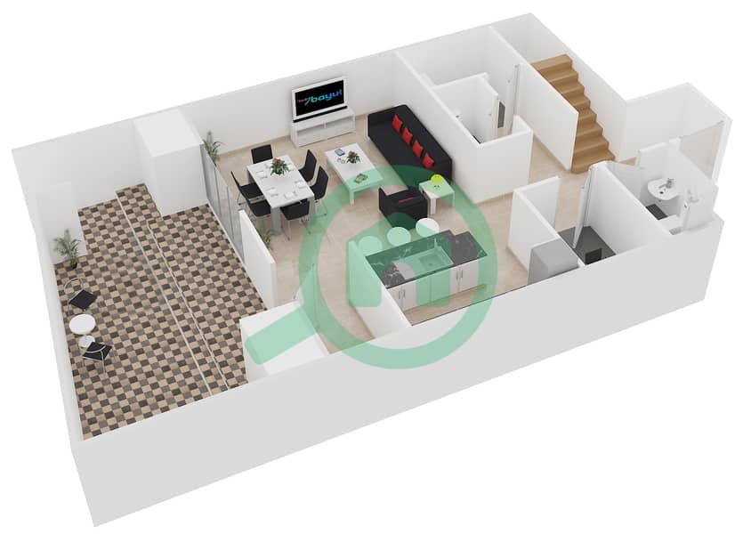 المخططات الطابقية لتصميم النموذج 1C شقة 2 غرفة نوم - بلجرافيا 2 interactive3D