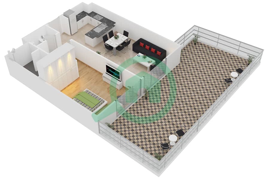 المخططات الطابقية لتصميم النموذج 1C شقة 1 غرفة نوم - بلجرافيا 2 interactive3D