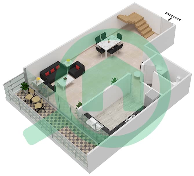 皇家公寓1号 - 2 卧室公寓类型A戶型图 Lower Floor interactive3D