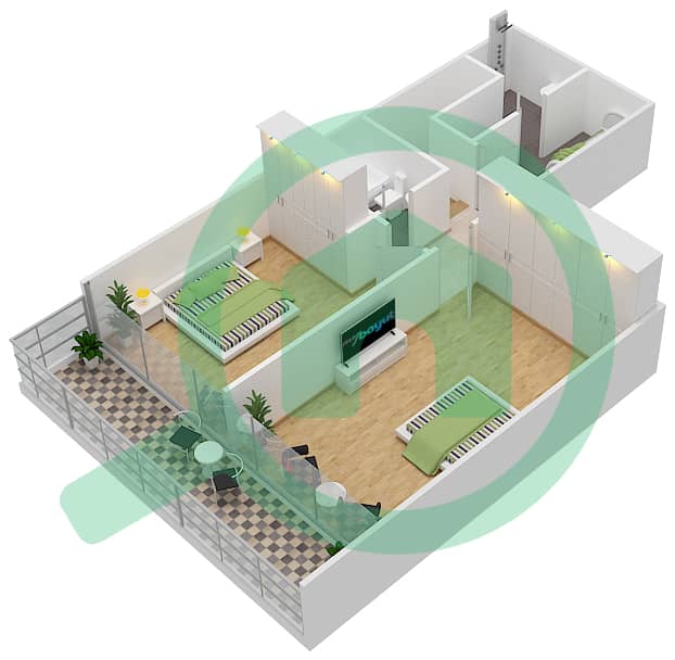 皇家公寓1号 - 2 卧室公寓类型A戶型图 Upper Floor interactive3D