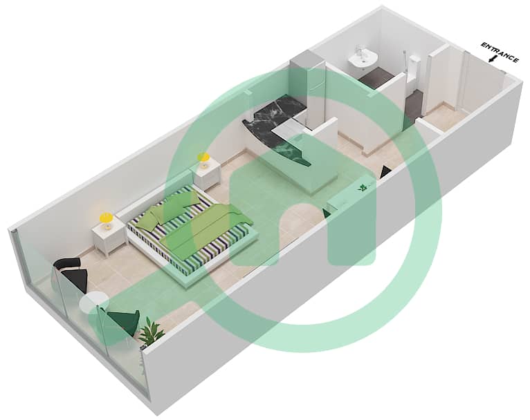 المخططات الطابقية لتصميم النموذج A1 شقة استوديو - رويال ريزيدنس 1 interactive3D