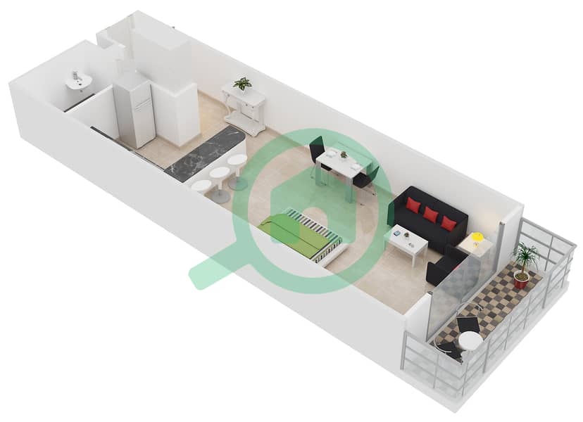 法兰克福体育塔 - 单身公寓类型／单位E /4戶型图 interactive3D