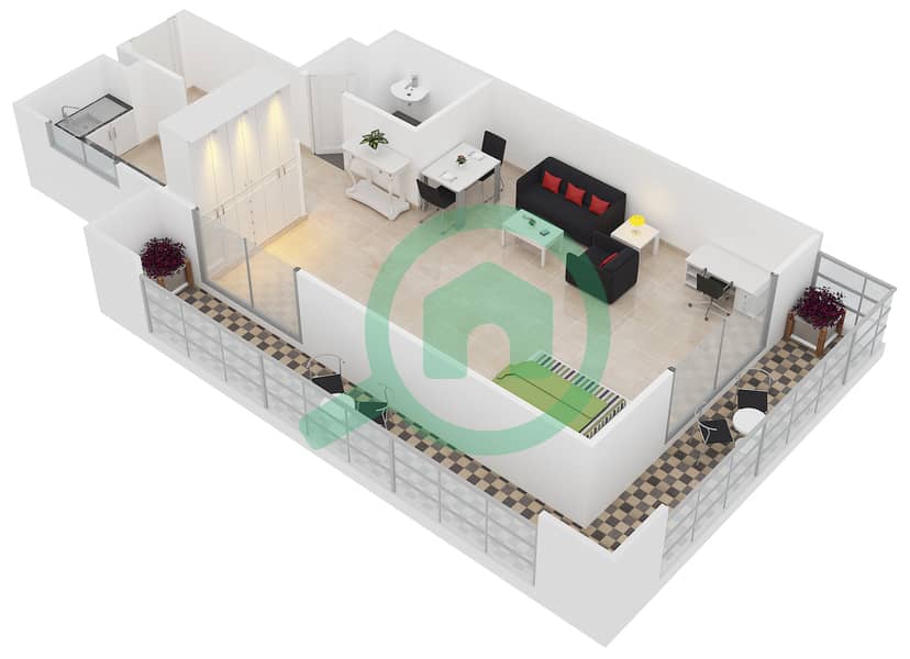 法兰克福体育塔 - 单身公寓类型／单位G /2戶型图 interactive3D