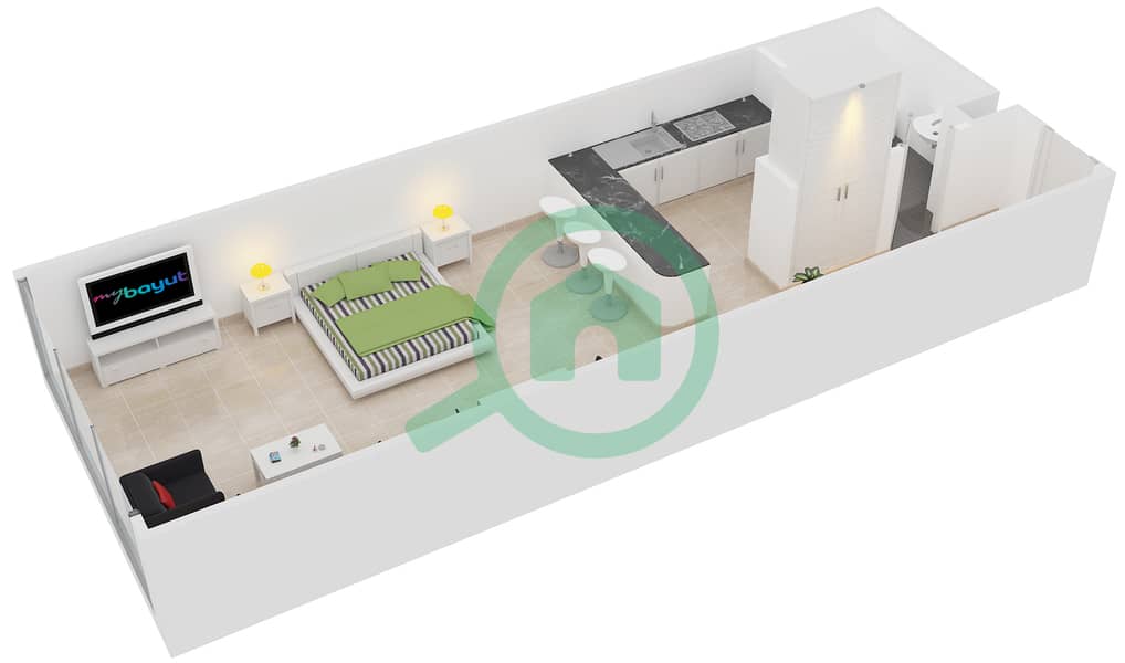 المخططات الطابقية لتصميم النموذج / الوحدة J /12 شقة استوديو - برج فرانكفورت الرياضي interactive3D