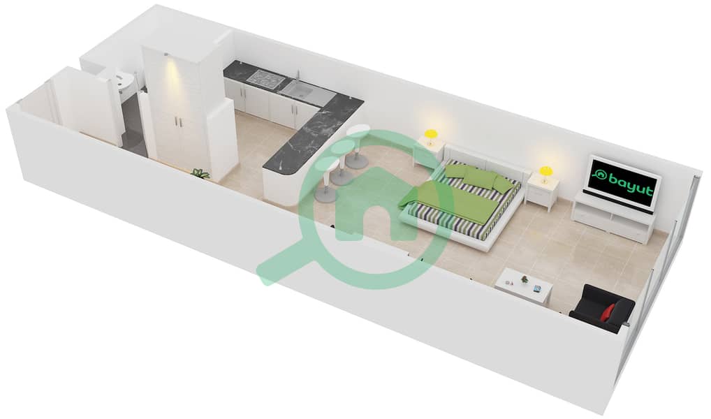 المخططات الطابقية لتصميم النموذج / الوحدة K /11 شقة استوديو - برج فرانكفورت الرياضي interactive3D