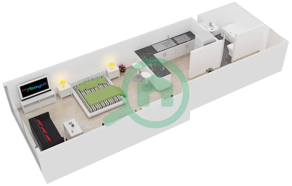 المخططات الطابقية لتصميم النموذج / الوحدة D /7 شقة استوديو - برج فرانكفورت الرياضي interactive3D