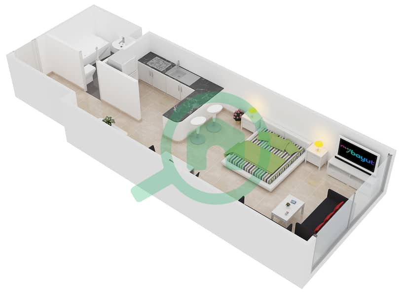 المخططات الطابقية لتصميم النموذج / الوحدة C /8 شقة استوديو - برج فرانكفورت الرياضي interactive3D