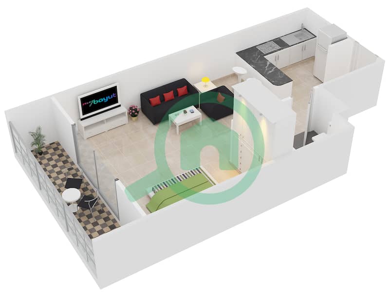 法兰克福体育塔 - 单身公寓类型／单位A /10戶型图 interactive3D