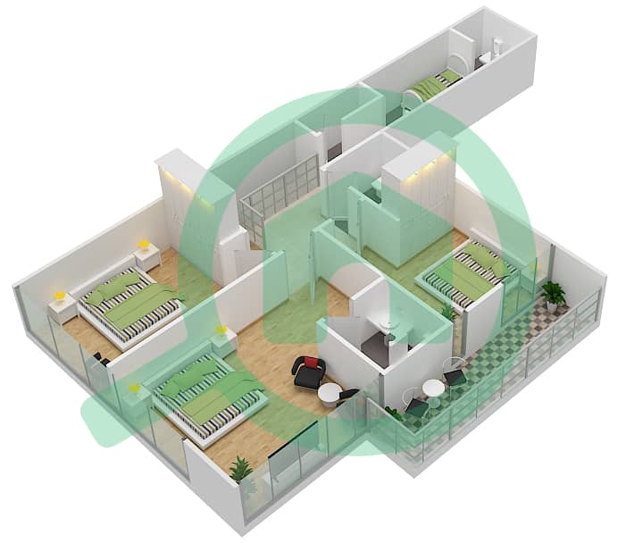 皇家公寓1号 - 3 卧室公寓类型A1戶型图 Upper Floor interactive3D