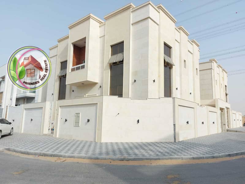 Own a villa in the most prestigious areas of Ajman, super deluxe finishing, very safe for you and your family, a modern design villa, close to the nei