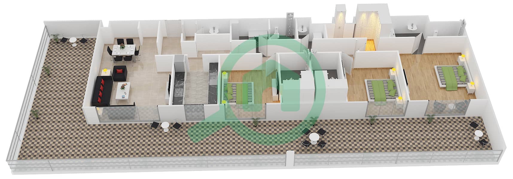 贝尔格莱维亚1号楼 - 3 卧室公寓类型D1戶型图 interactive3D