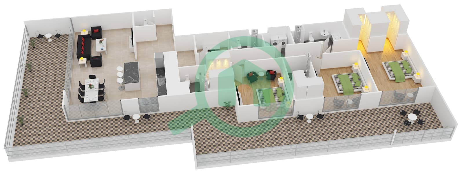 المخططات الطابقية لتصميم النموذج F1 شقة 3 غرف نوم - بلجرافيا 1 interactive3D