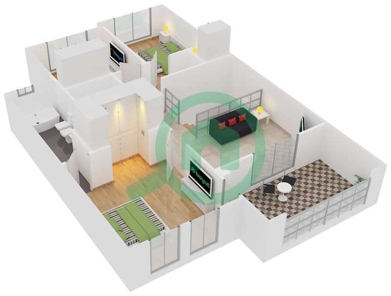 Al Reem 2 - 4 Bedroom Townhouse Type 2 MIDDLE UNIT Floor plan interactive3D