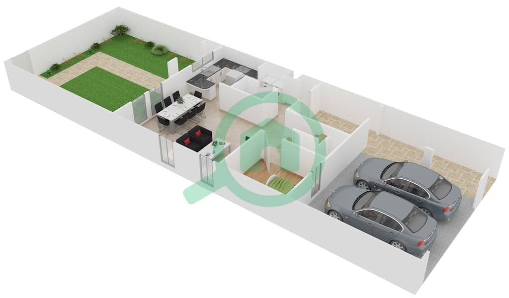 المخططات الطابقية لتصميم النموذج 3 MIDDLE UNIT تاون هاوس 4 غرف نوم - الریم 2 interactive3D