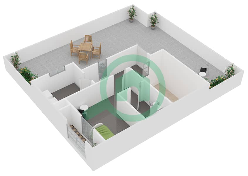 المخططات الطابقية لتصميم النموذج TH-2 تاون هاوس 4 غرف نوم - فيكتوري هايتس Second Floor interactive3D