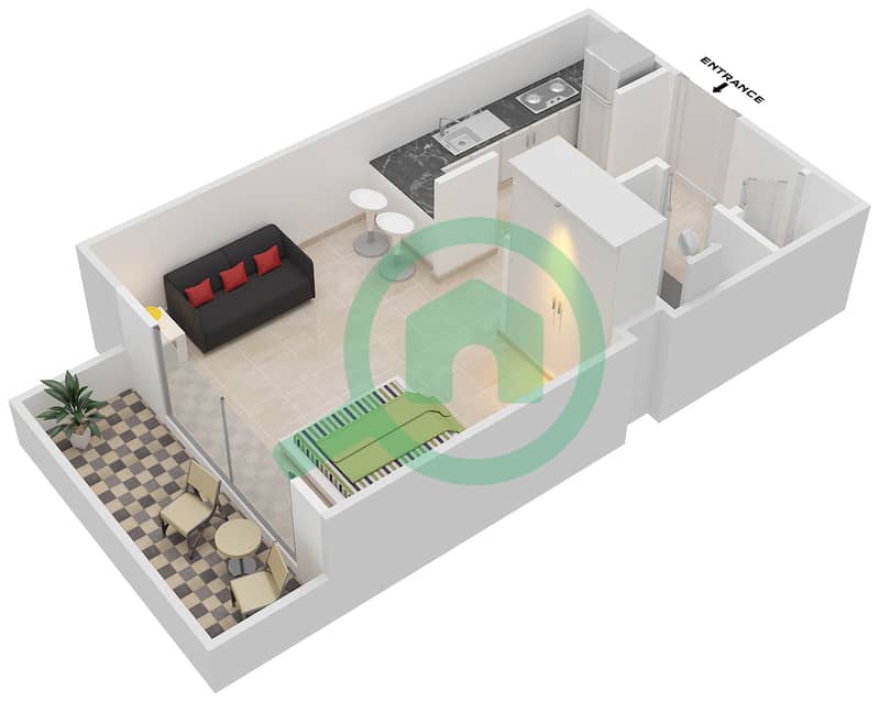 Wimbledon Tower - Studio Apartment Type G Floor plan interactive3D