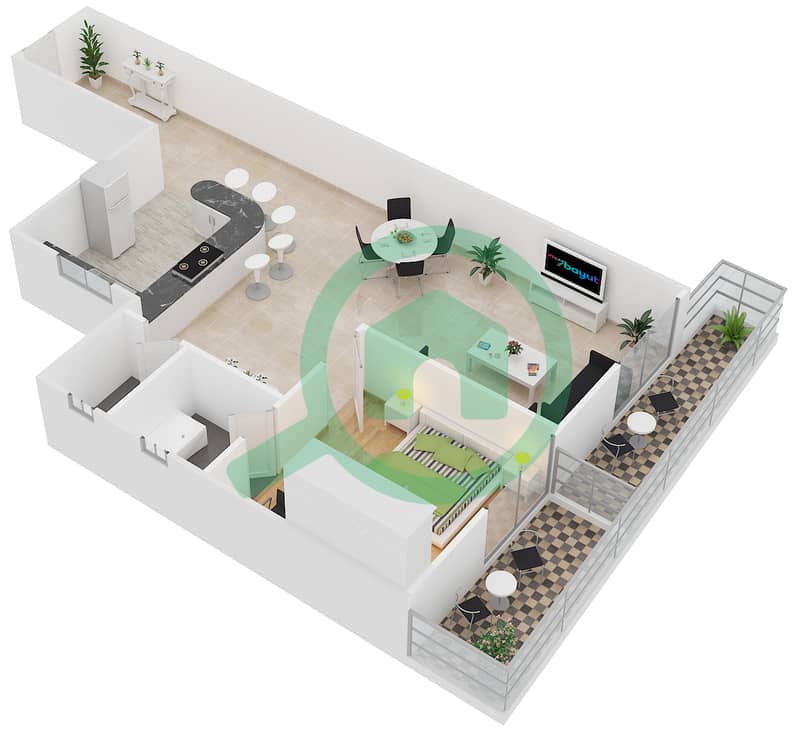 Zenith Tower A1 - 1 Bedroom Apartment Unit 1 Floor plan interactive3D