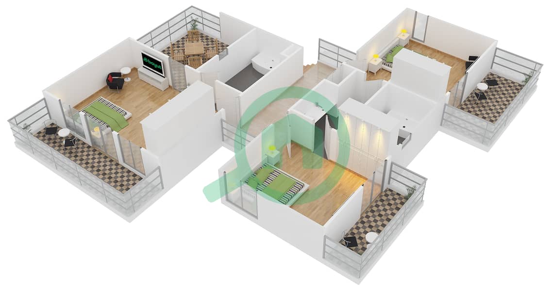 المخططات الطابقية لتصميم النموذج 6 فیلا 3 غرف نوم - صهيل 2 interactive3D