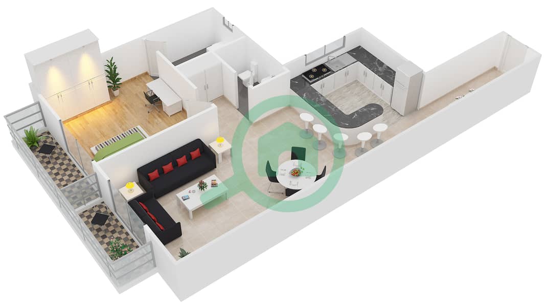 Zenith Tower A1 - 1 Bedroom Apartment Unit 11 Floor plan interactive3D