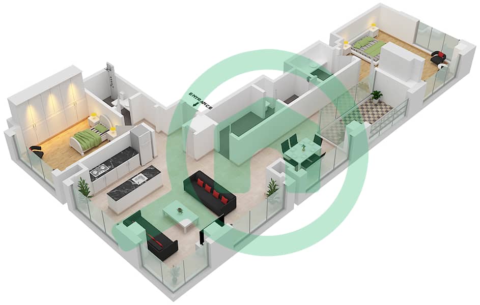 Pixel - 2 Bedroom Apartment Suite 3,4 Floor plan Floor 12,13 interactive3D