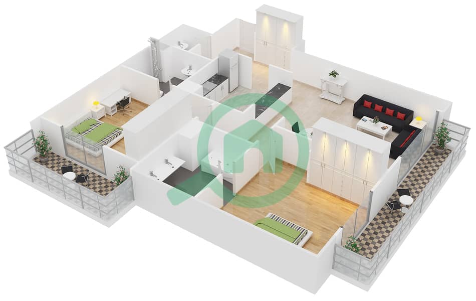 Cricket Tower - 2 Bedroom Apartment Type A Floor plan interactive3D