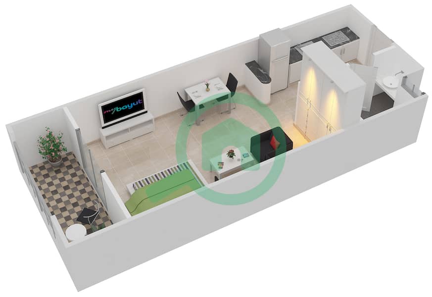 المخططات الطابقية لتصميم النموذج A شقة استوديو - قصر قرطبة interactive3D