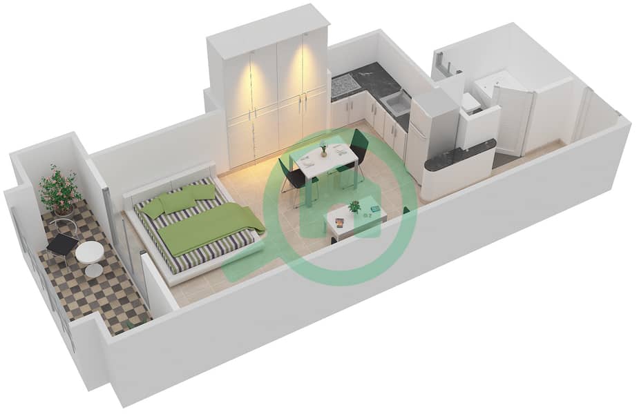 المخططات الطابقية لتصميم النموذج B شقة استوديو - قصر قرطبة interactive3D