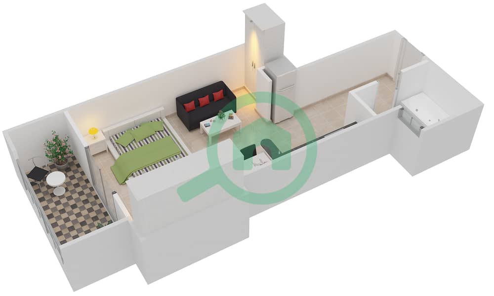 المخططات الطابقية لتصميم النموذج C شقة استوديو - قصر قرطبة interactive3D