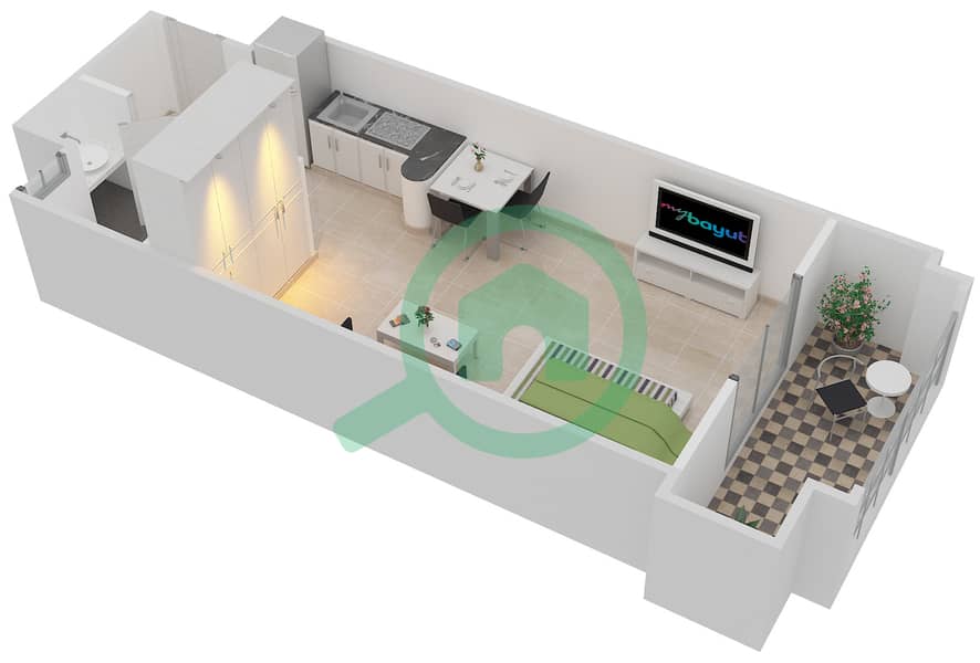 المخططات الطابقية لتصميم النموذج D شقة استوديو - قصر قرطبة interactive3D